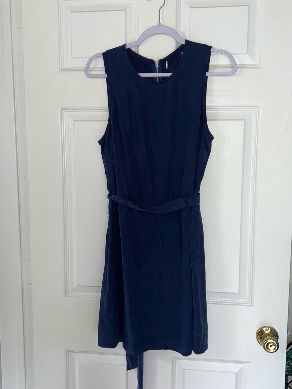 Navy blue linen / faux-denim sleeveless dress, super comfy and versatile!